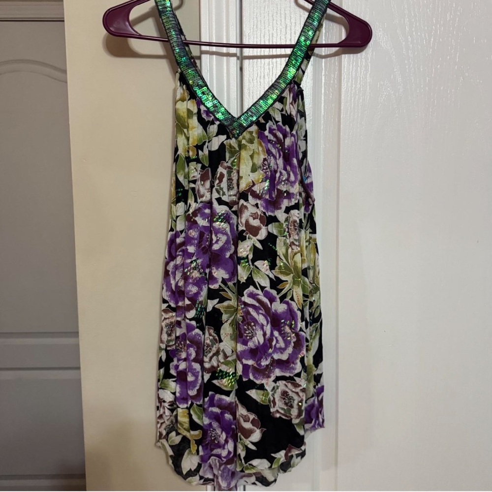 Free People Floral Tank Top - Purple and Green